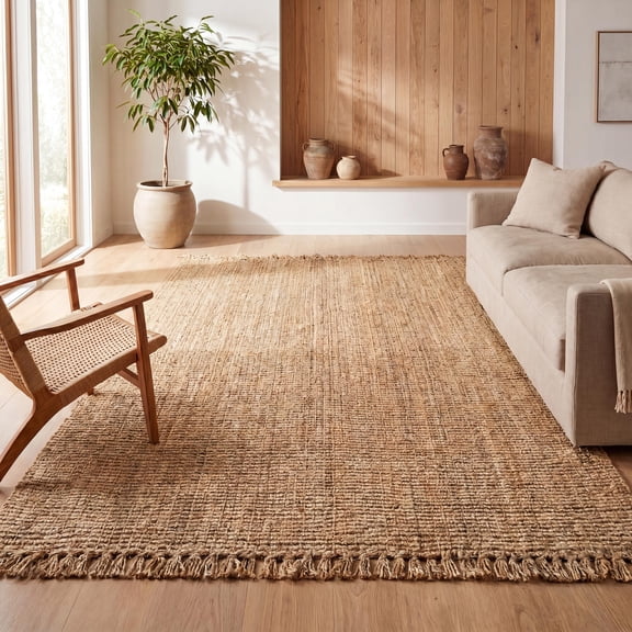 JONATHAN Y NATURAL FIBER 5 x 8 Area Rug, Pata Hand Woven Chunky Jute with Fringe - Natural, NRF103A-5