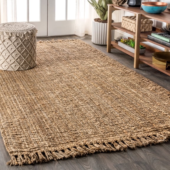 JONATHAN Y NATURAL FIBER 6 x 9 Area Rug, Pata Hand Woven Chunky Jute with Fringe - Natural, NRF103A-6