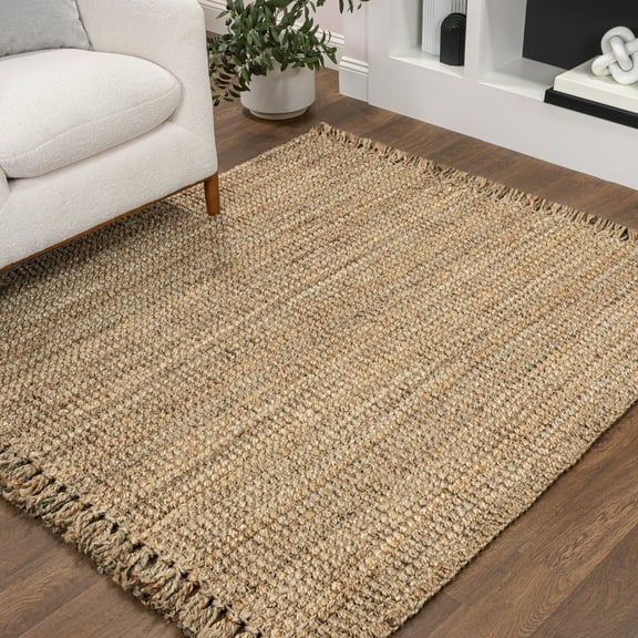 JONATHAN Y NATURAL FIBER 9' Square Area Rug, Pata Hand Woven Chunky Jute with Fringe - Natural, NRF103A-9SQ
