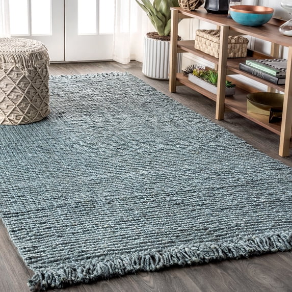 JONATHAN Y NATURAL FIBER 3 x 5 Area Rug, Pata Hand Woven Chunky Jute with Fringe - Light Blue/Gray, NRF103B-3