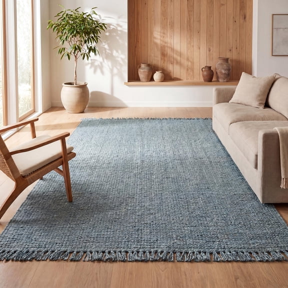 JONATHAN Y NATURAL FIBER 5 x 8 Area Rug, Pata Hand Woven Chunky Jute with Fringe - Light Blue/Gray, NRF103B-5