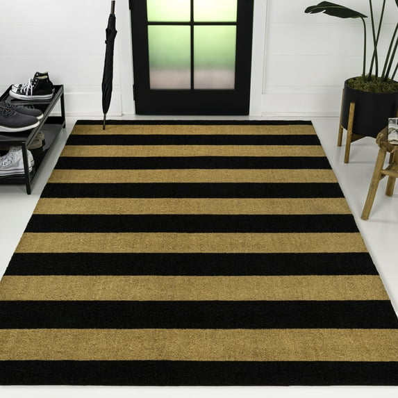 JONATHAN Y CocoHarbor Greet 5 x 8 Mat, Peater Classic Casual Commerical Natural Coir - Natural/Black Stripe, NRF105A-5