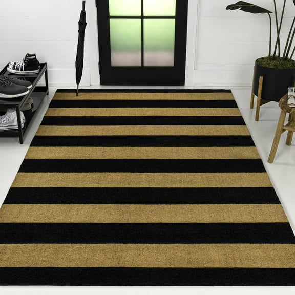 JONATHAN Y CocoHarbor Greet 5 x 8 Mat, Peater Classic Casual Commerical Natural Coir - Natural/Black Stripe, NRF105A-5