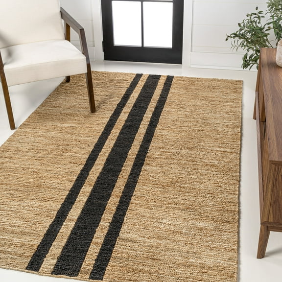 JONATHAN Y NATURAL FIBER 5 x 8 Area Rug, Olivier Rustic Stripe Jute - Natural/Black, NRF200A-5