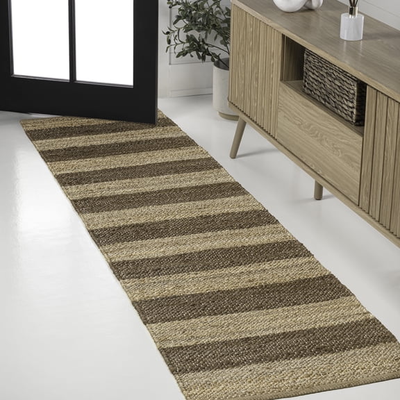 JONATHAN Y NATURAL FIBER 2 x 8 Runner Rug, Jayden Rustic Farmhouse Woven Jute Stripe - Natural/Brown, NRF202A-28