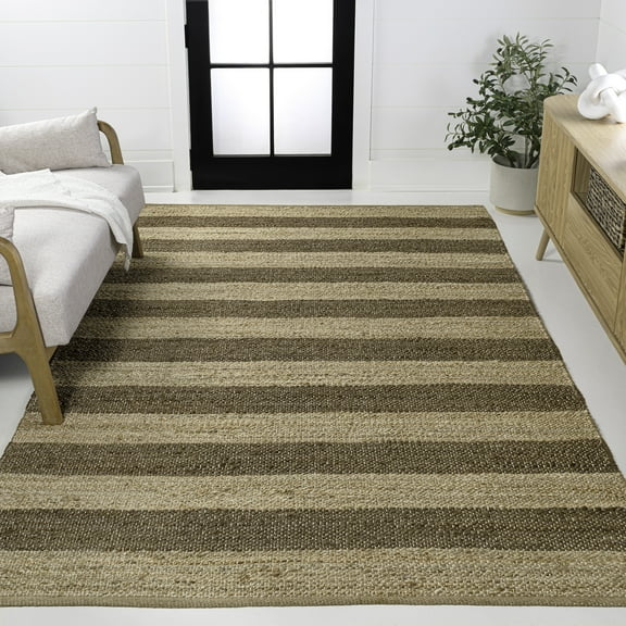 JONATHAN Y NATURAL FIBER 3 x 5 Area Rug, Jayden Rustic Farmhouse Woven Jute Stripe - Natural/Brown, NRF202A-3