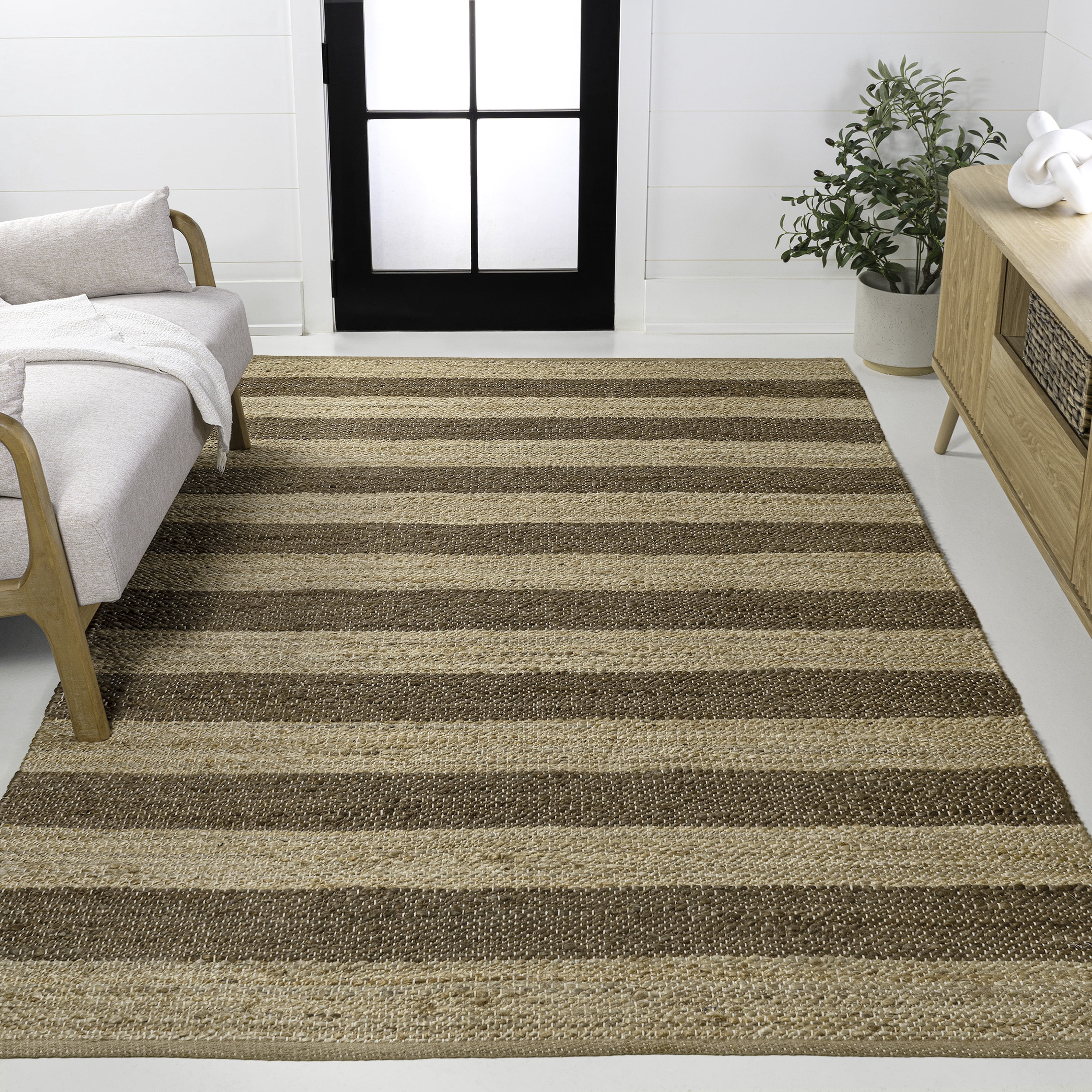 JONATHAN Y NATURAL FIBER 4 x 6 Area Rug, Jayden Rustic Farmhouse Woven Jute Stripe - Natural/Brown, NRF202A-4
