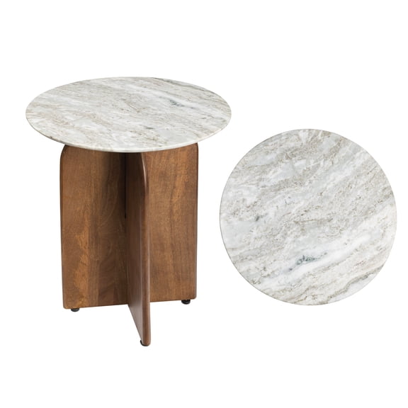 JONATHAN Y Naomi 18" Rustic Minimalist Marble/Wood X-Base Accent Table, White Marble/Honey Wood, END5002B