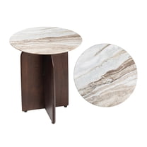 JONATHAN Y Naomi 18" Rustic Minimalist Marble/Wood X-Base Accent Table, White Marble/Walnut Wood, END5002A