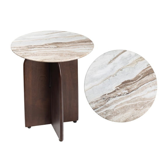 JONATHAN Y Naomi 18" Rustic Minimalist Marble/Wood X-Base Accent Table, White Marble/Walnut Wood, END5002A