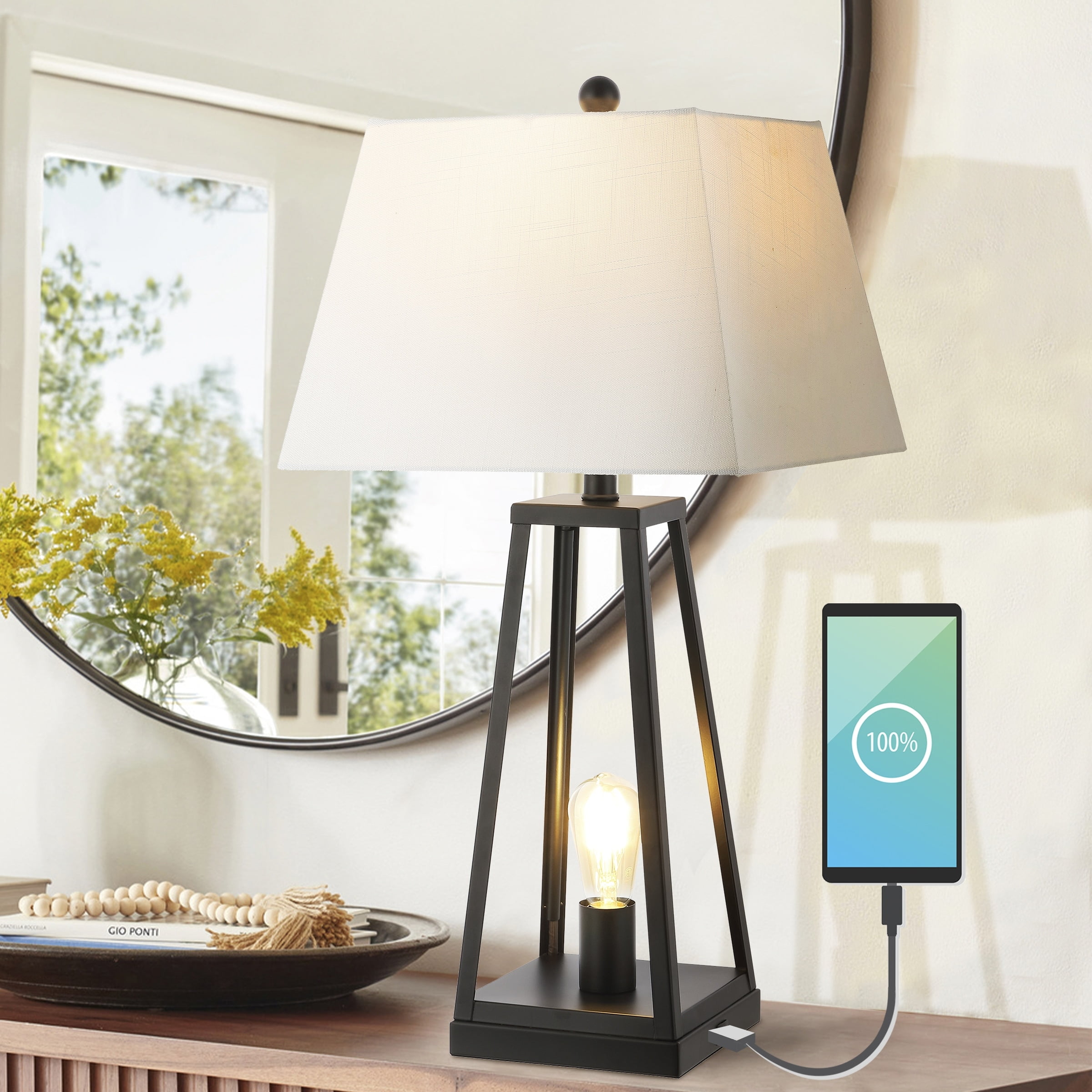 Waylon Black Iron Industrial Table Lamp with USB Port