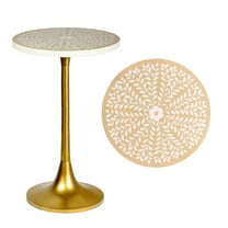 JONATHAN Y Nysha 25" Modern Bohemian Metal/Resin Inlay Top End Table, Beige/White