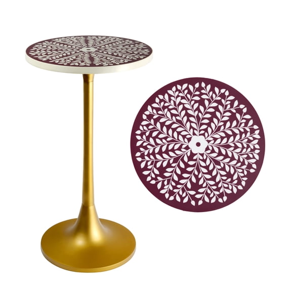 JONATHAN Y Nysha 25" Modern Bohemian Metal/Resin Inlay Top End Table, Purple/White