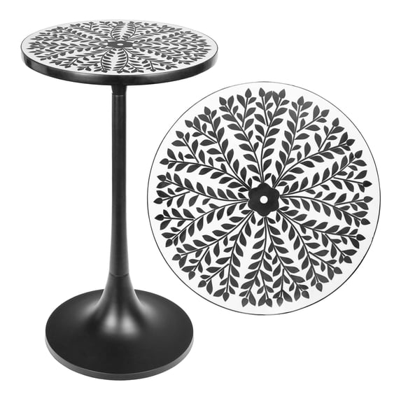 JONATHAN Y Nysha 25" Modern Bohemian Metal/Resin Inlay Top Pedestal Drink Table and Decorative End Table, Black/White, END1007C