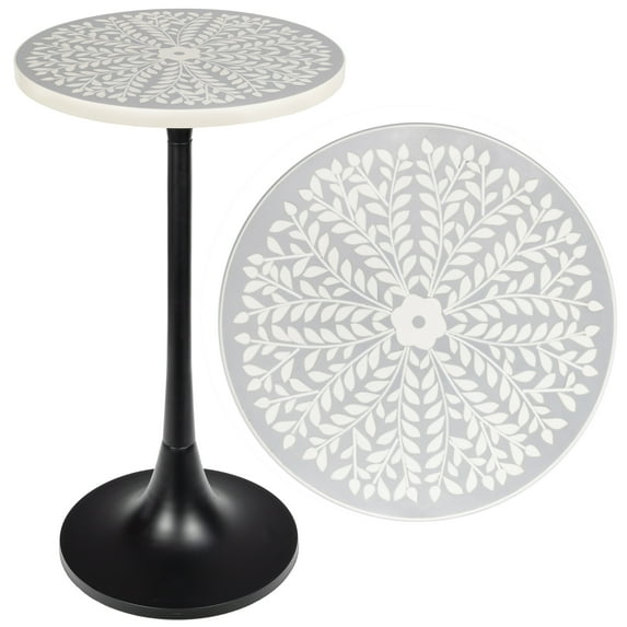 JONATHAN Y Nysha 25" Modern Bohemian Metal/Resin Inlay Top Pedestal Drink Table and Decorative End Table, Gray/White, END1007D