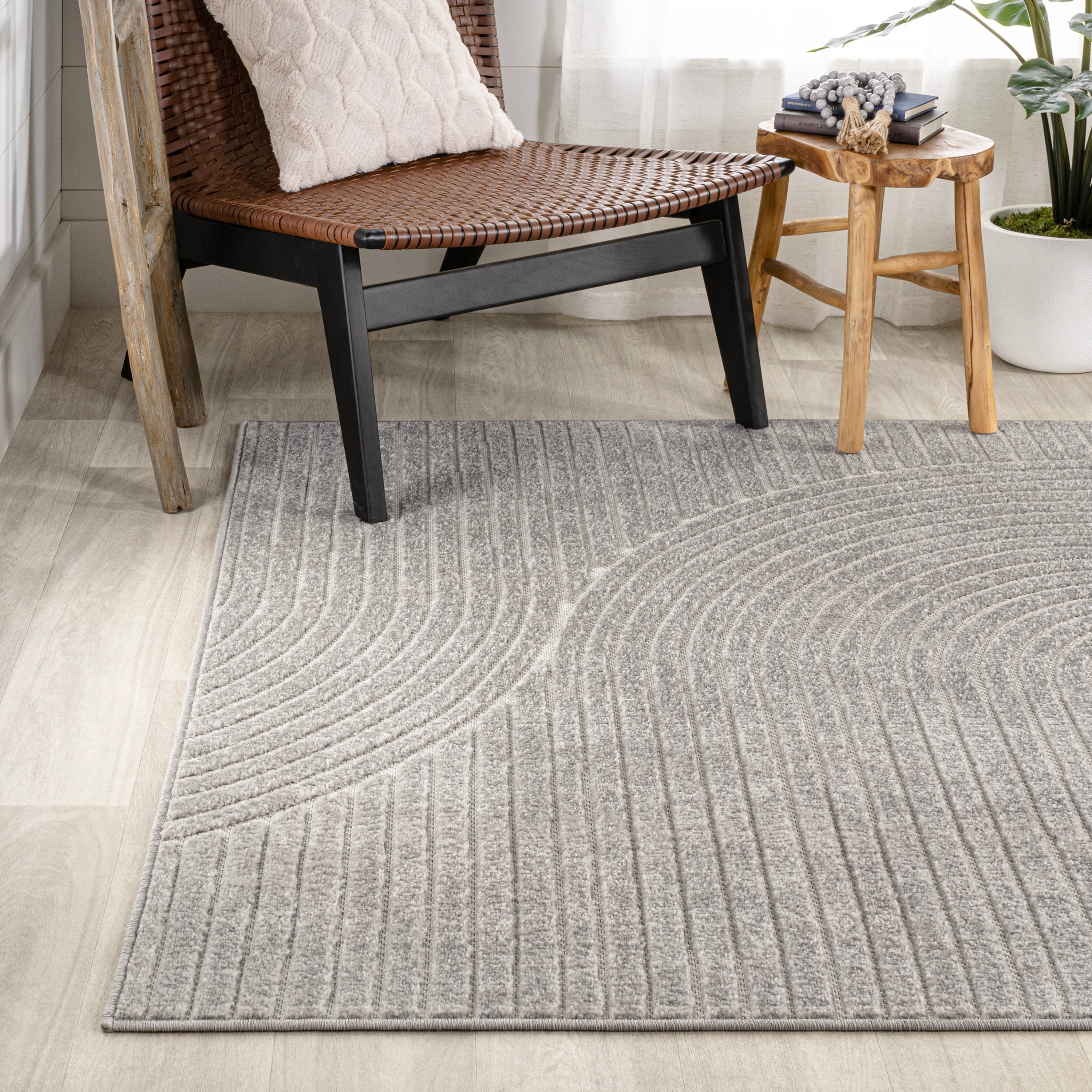 JONATHAN Y Odense Minimalist Curve Geometric Gray/Ivory Area Rug 8 X 10