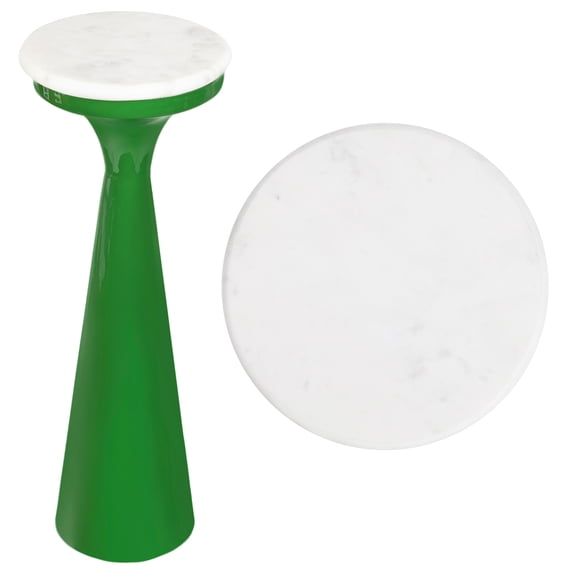 JONATHAN Y Oliver 22.25" Mid-Century Glam Retro Metal Drink Table and Decorative End Table with White Marble Round Top, Green/White, END1009C