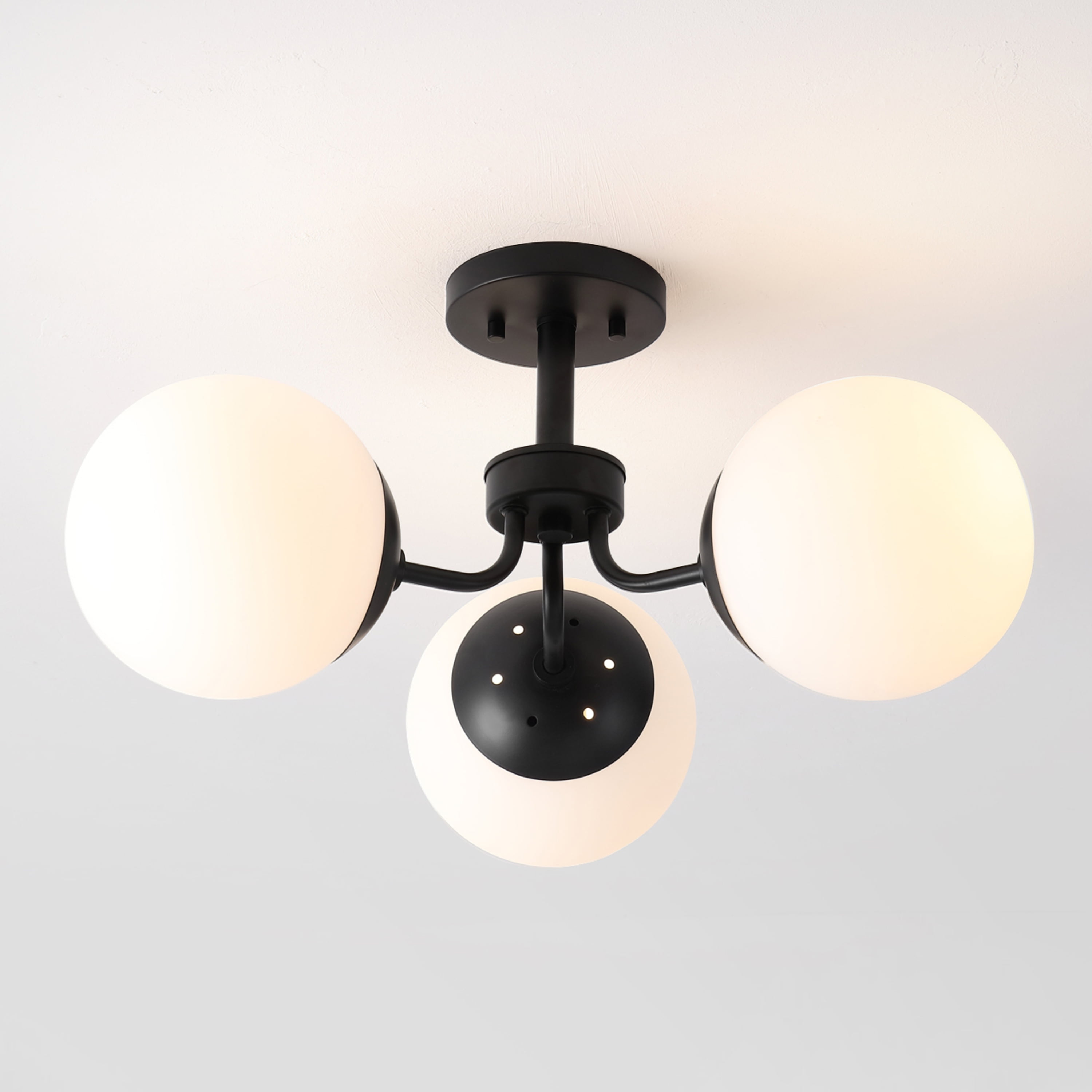 Olivier Black Iron and Frosted Glass Globe LED Semi Flush Mount
