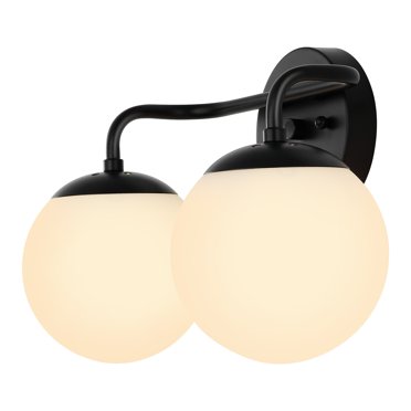 JONATHAN Y Orleans Parisian Globe Metal/Frosted Glass Modern Contemporary LED Vanity, by  2 Bulb - Black/White