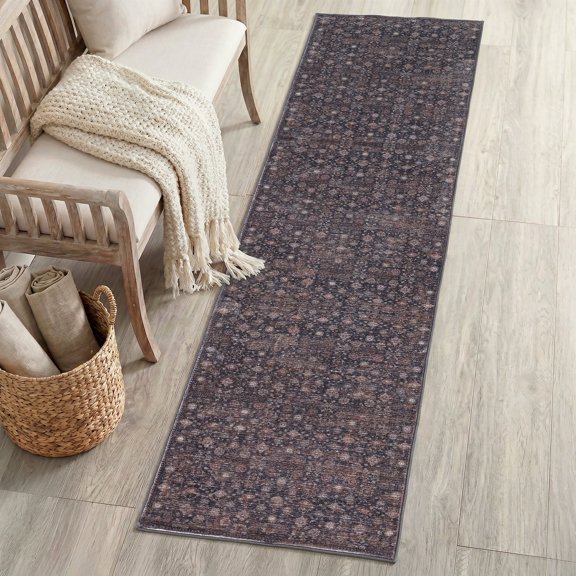 JONATHAN Y PATINA Machine Washable Petunia Polyester Machine Washable Runner Rug, Rust and Charcoal, 2' X 8' Traditional with Distressed for Hallway PTN102F-28