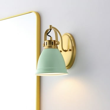 JONATHAN Y Phineas 7" 1-Light Adjustable Farmhouse Bohemian Iron LED Vanity Light, Mint Green/Brass Gold