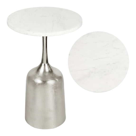 JONATHAN Y Pip 20.25" Classic Designer Metal Drink Table and Decorative End Table with White Marble Round Top and Bell Pedestal Base, Antique Nickel, END4002A
