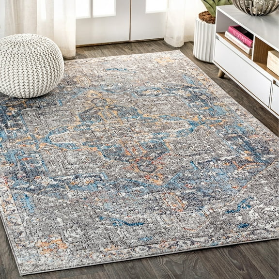 JONATHAN Y VINTAGE Izmir Medallion Area Rug, 5 x 8, Gray/Mustard/Turquoise