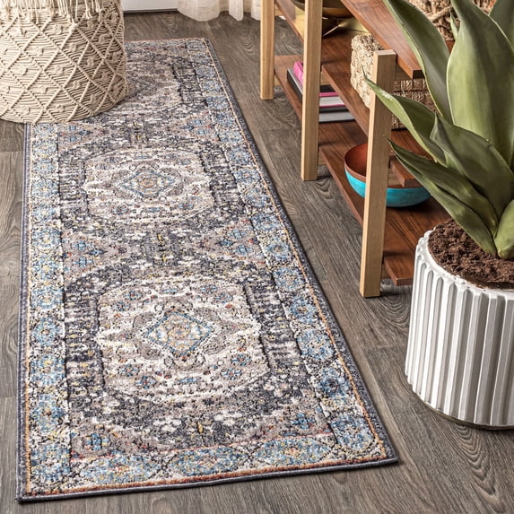 JONATHAN Y 2 x 8 Runner Rug, Kesan Vintage Medallion - Charcoal Gray/Ivory, RES106B-28