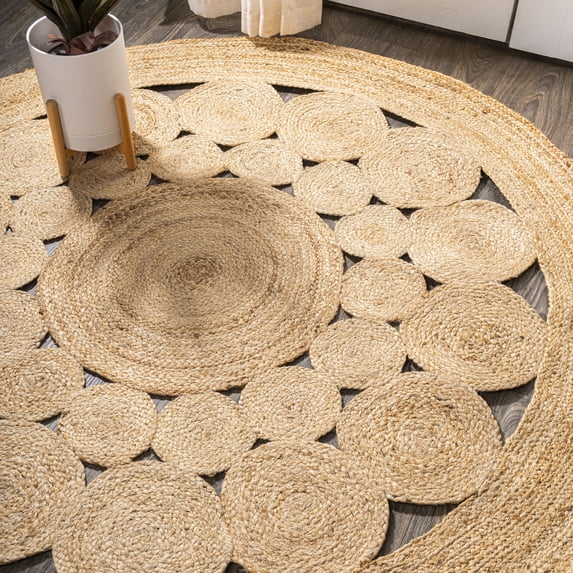 JONATHAN Y ANSA 8' Round Area Rug, Cassia Jute Boho Circle - Natural, RNF100A-8R