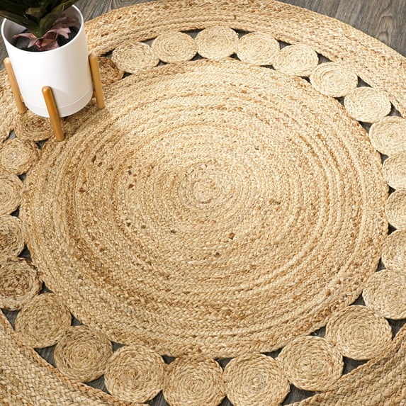 JONATHAN Y ANSA 3' Round Area Rug, Dahlia Jute Boho Circle - Natural, RNF101A-3R