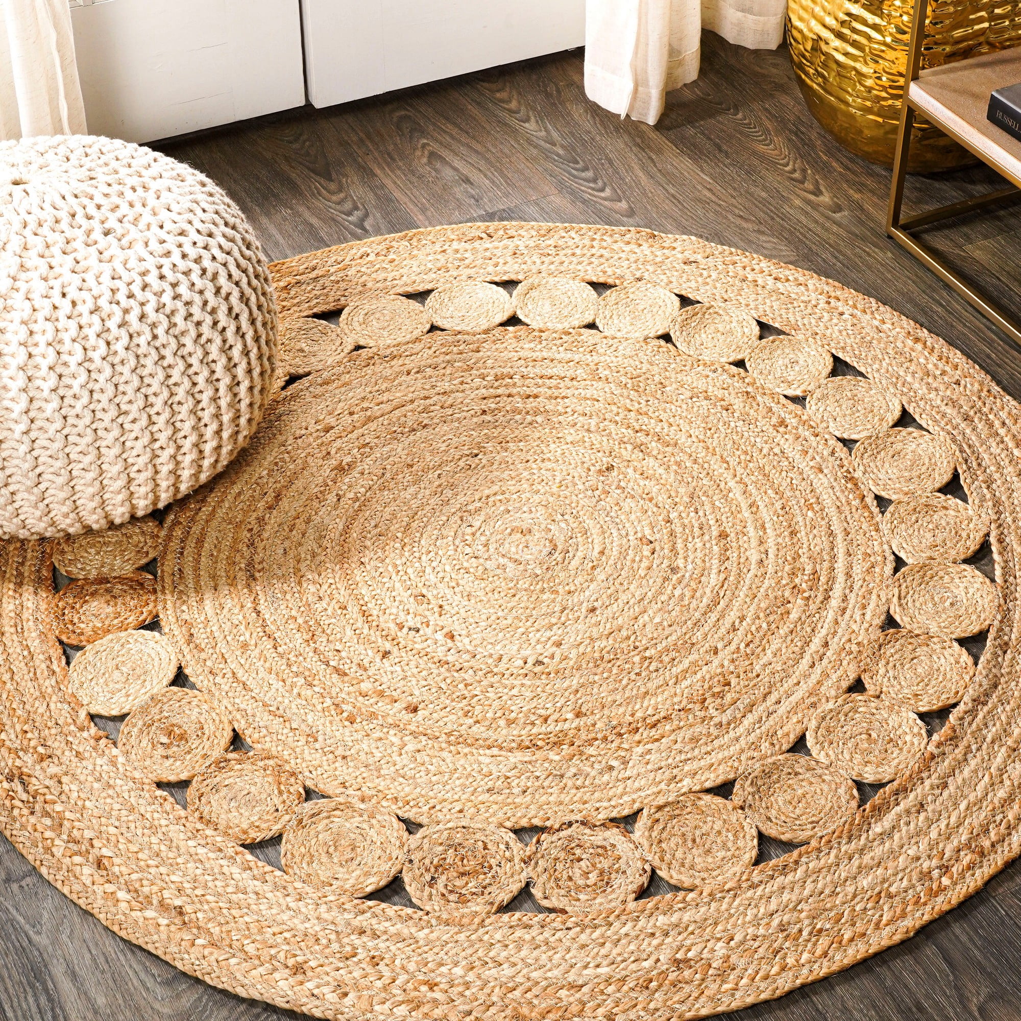 JONATHAN Y RNF101A-4R Dahlia Round Natural Jute Boho Circle Natural 4 ...