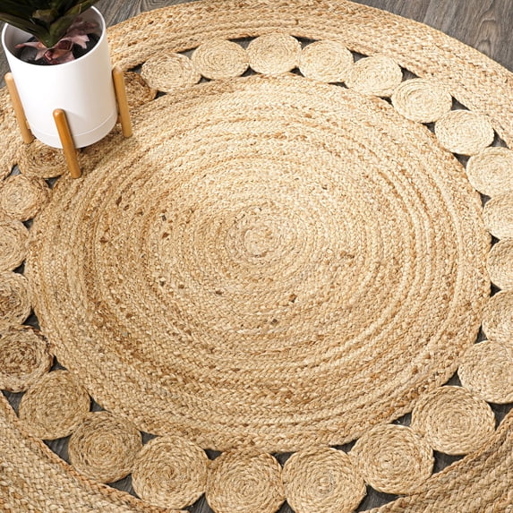 JONATHAN Y ANSA 7' Round Area Rug, Dahlia Jute Boho Circle - Natural, RNF101A-7R
