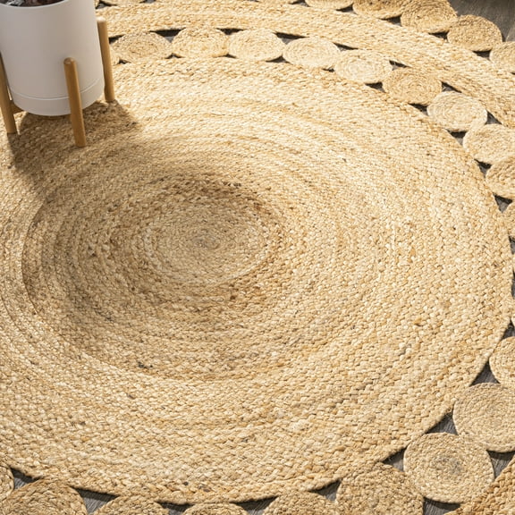 JONATHAN Y ANSA 5' Round Area Rug, Bodhi Jute Hippie Circle - Natural, RNF104A-5R