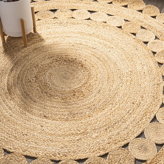 JONATHAN Y ANSA 8' Round Area Rug, Bodhi Jute Hippie Circle - Natural, RNF104A-8R