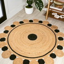 JONATHAN Y RNF109A-6R Aurora Two-Tone Jute Hippy Circle Medallion Black/Natural 6' Round Area Rug, Cottage Coastal, Pet Friendly, Stain Resistant, Easy to Clean, for Living Room; Kitchen, Bedroom