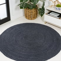 JONATHAN Y ANSA 6' Round Area Rug, Zara Braided Coastal Cottage Jute - Navy, RNF116B-6R