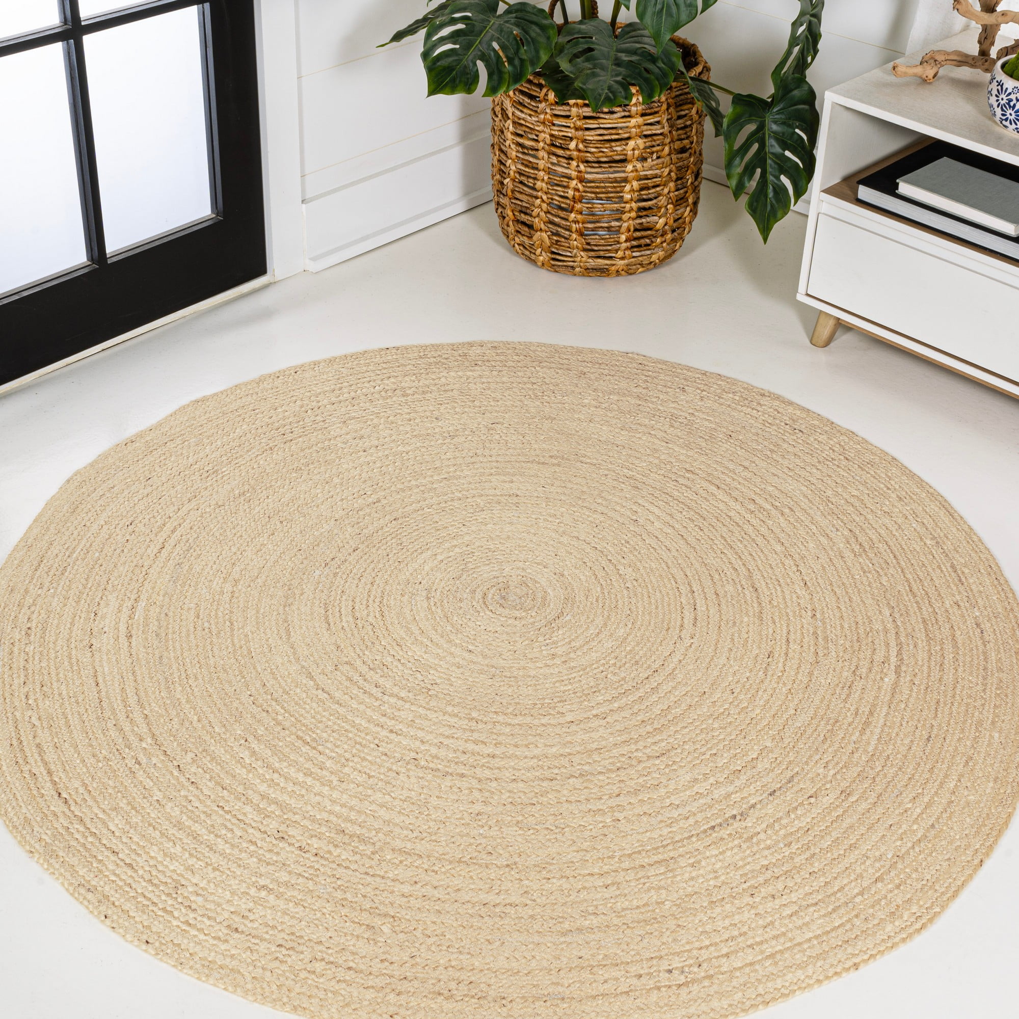 Ivory Braided Jute Round Area Rug, 4' Diameter