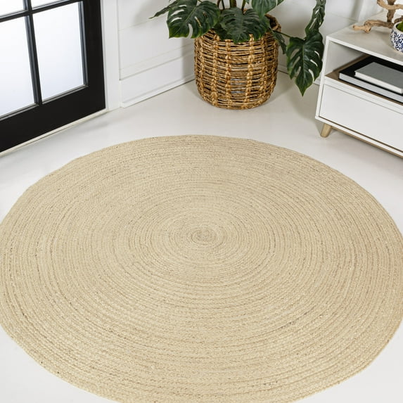 JONATHAN Y ANSA 6' Round Area Rug, Zara Braided Coastal Cottage Jute - Ivory, RNF116E-6R