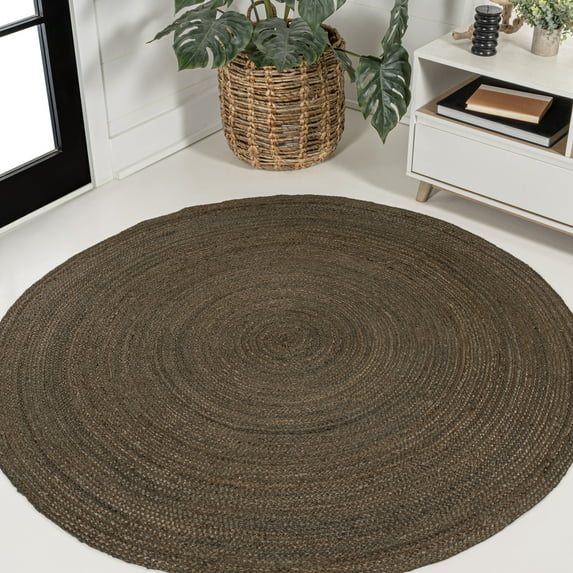 JONATHAN Y ANSA 4' Round Area Rug, Zara Braided Coastal Cottage Jute - Brown, RNF116G-4R