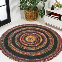 JONATHAN Y RNF117A-5R Abyss Braided Bohemian Coastal Round Jute Red/Multi 5' Round Area Rug, Casual Classic, Pet Friendly, Stain Resistant, Easy to Clean, for Living Room; Kitchen, Bedroom