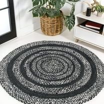 JONATHAN Y ANSA 6' Round Area Rug, Abyss Braided Bohemian Coastal Jute - Black/White, RNF117C-6R