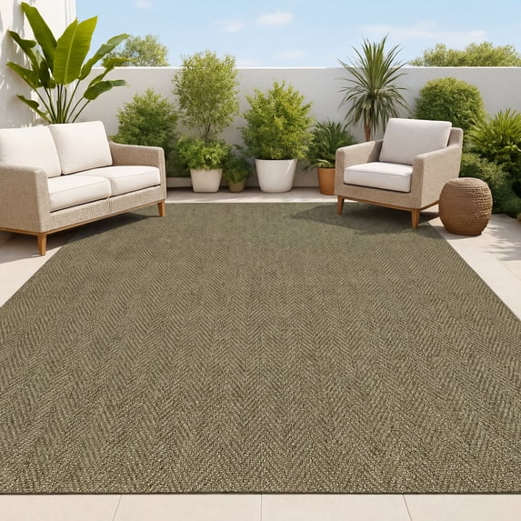 JONATHAN Y FXV203A-8 Rowena Smart Jute Scandinavian Boho Herringbone Weave Beige 8 ft. x 10 ft. Indoor/Outdoor Area Rug