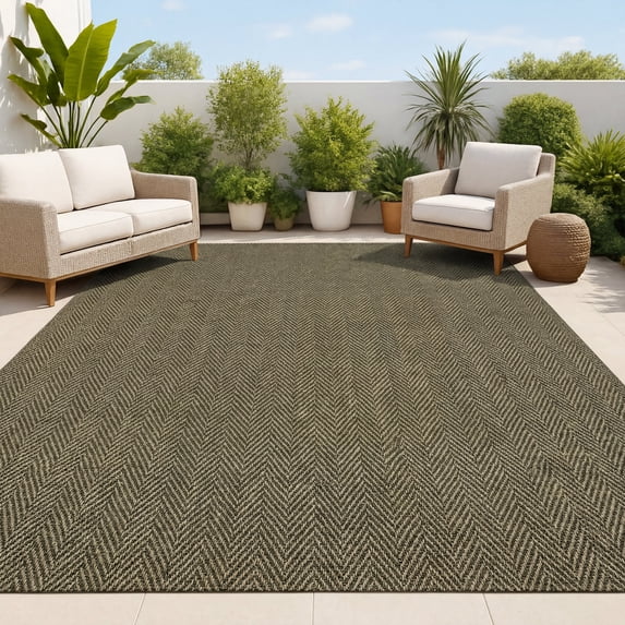 JONATHAN Y FXV203B-5 Rowena Smart Jute Scandinavian Boho Herringbone Weave Brown 5 ft. x 8 ft. Indoor/Outdoor Area Rug