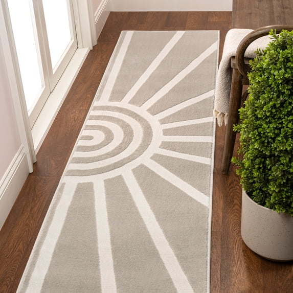 JONATHAN Y SANDSTONE 2 x 8 Runner Rug, Aelius Scandinavian Abstract Sun Two-Tone - Beige/Cream, SND101A-28