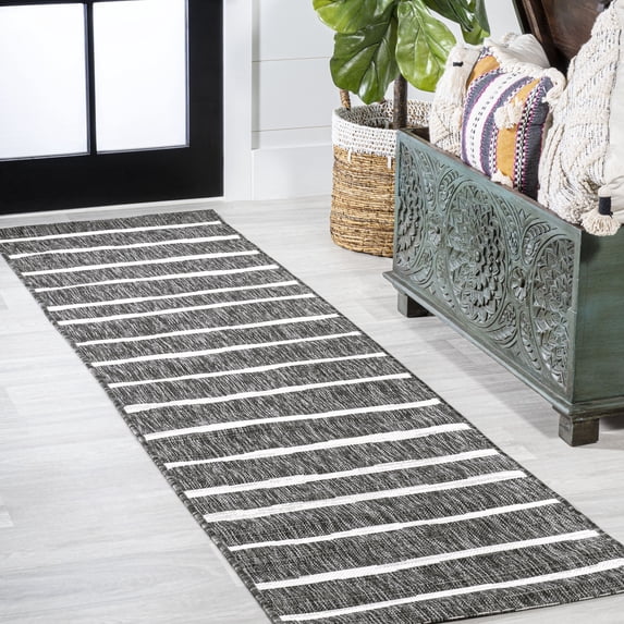 JONATHAN Y SANTA MONICA 2 x 10 Runner Rug, Colonia Berber Stripe - Black/Ivory, SMB125E-210