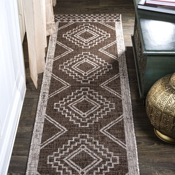 JONATHAN Y SANTA MONICA 2 x 10 Runner Rug, Marokko Diamond Tribal Medallion - Brown/Beige, SMB127B-210