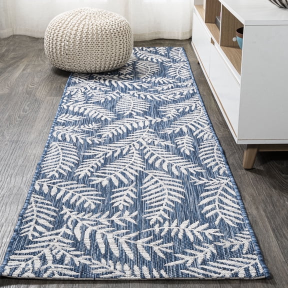 JONATHAN Y SANTA MONICA 2 x 10 Runner Rug, Nevis Palm Frond - Navy/Ivory, SMB119B-210