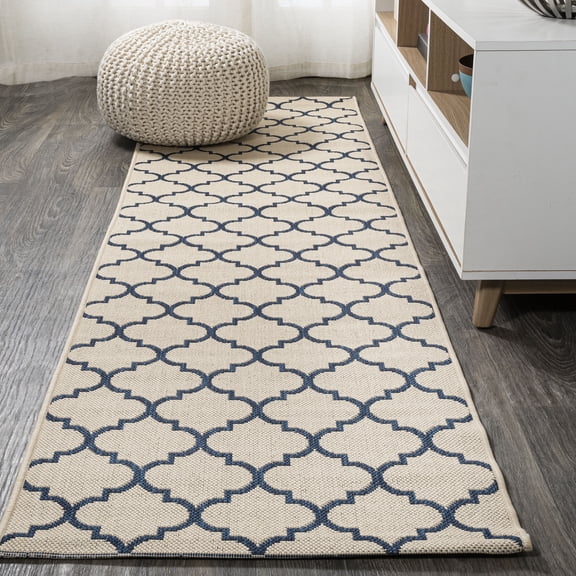 JONATHAN Y SANTA MONICA 2 x 8 Runner Rug, Arabesque Ogee Trellis - Beige/Navy, SMB122A-28