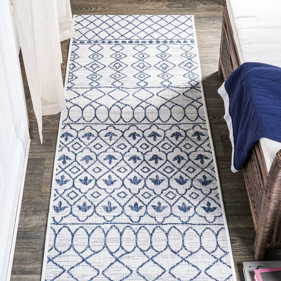 JONATHAN Y SANTA MONICA 2 x 8 Runner Rug, Kafel Tribal Bohemian - Ivory/Blue, SMB130C-28