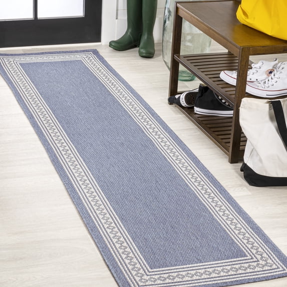 JONATHAN Y SANTA MONICA 2 x 8 Runner Rug, Lucia Diamond Border - Blue/Cream, SMB207C-28